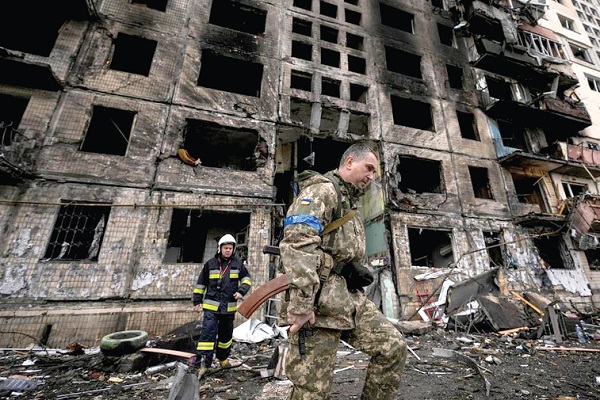 A building shelled by Russia in Ukraine